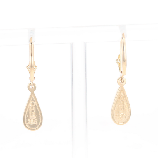 Gold Quartz Earrings Tear Drop Inlaid Lever Backs - G2