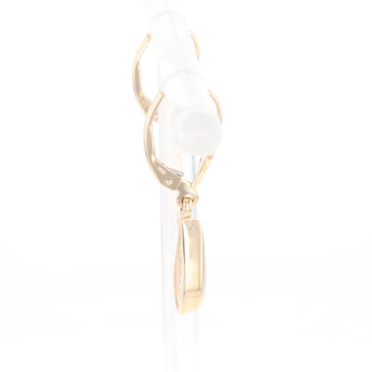 Gold Quartz Earrings Tear Drop Inlaid Lever Backs - G2
