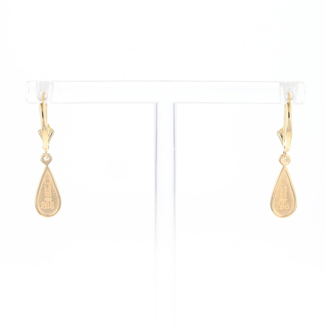 Gold Quartz Earrings Tear Drop Inlaid Lever Backs