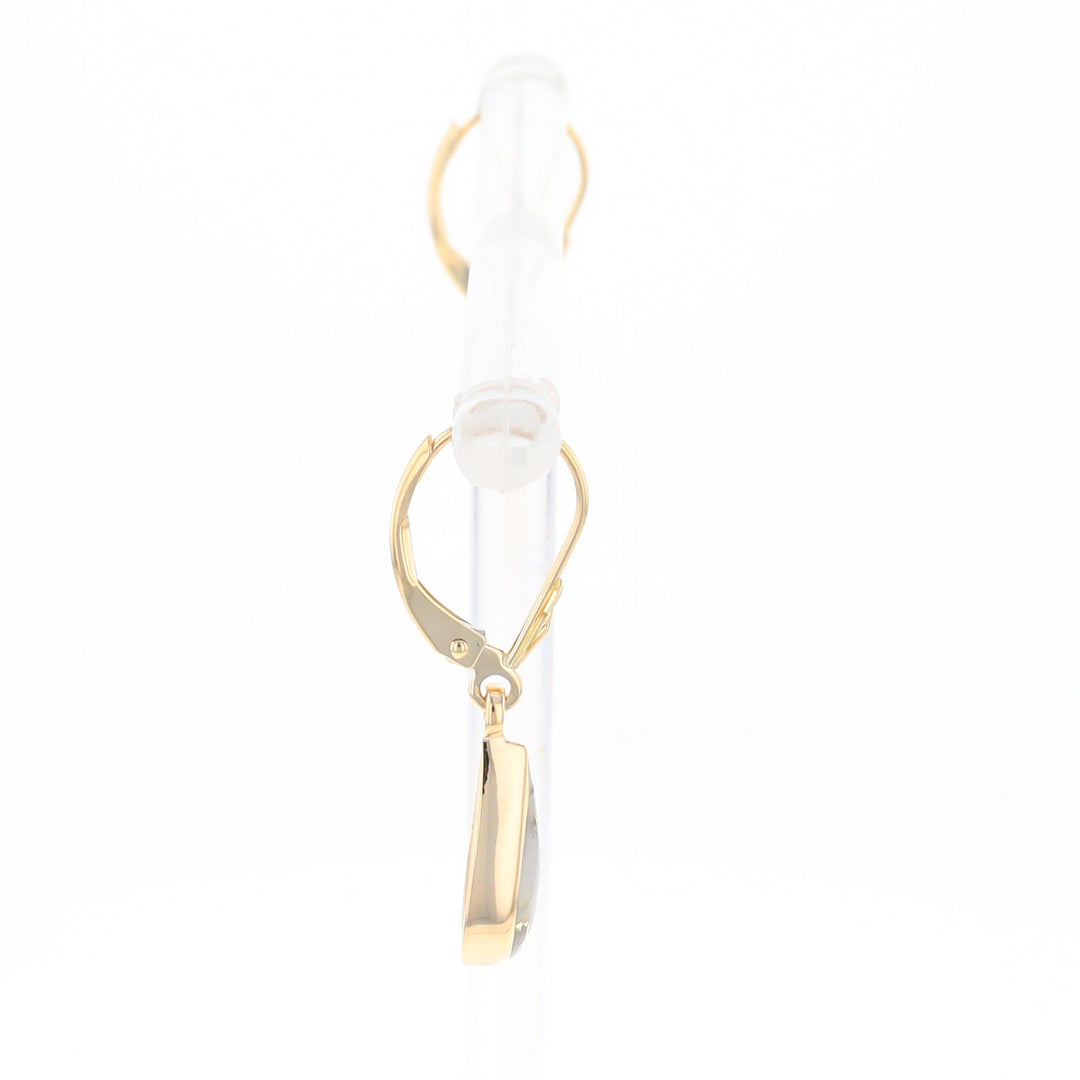 Gold Quartz Earrings Tear Drop Inlaid Lever Backs