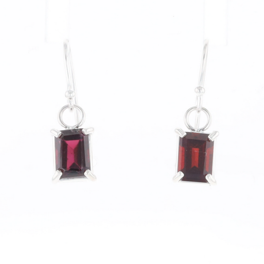 Emerald Cut Garnet Earrings