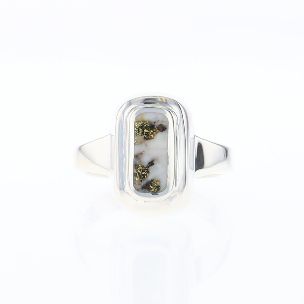 Sterling Silver Gold Quartz Inlaid Rectangular Ring - G3