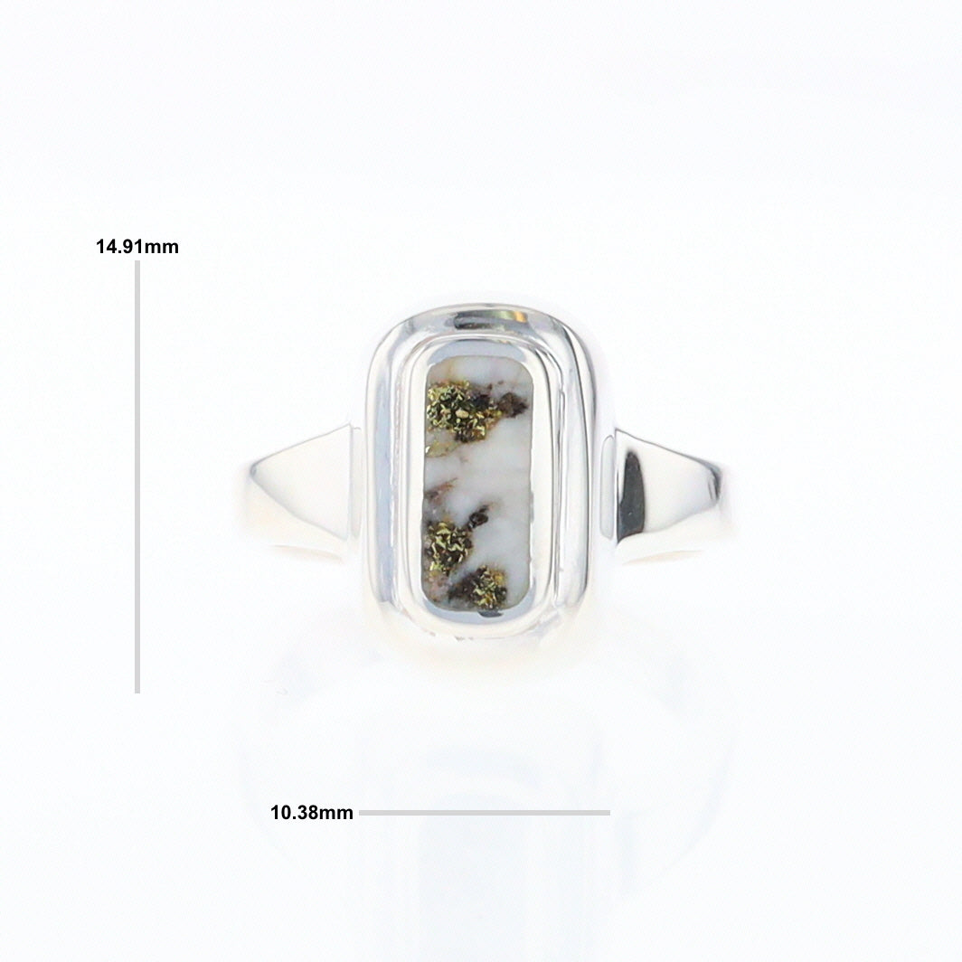 Sterling Silver Gold Quartz Inlaid Rectangular Ring - G3