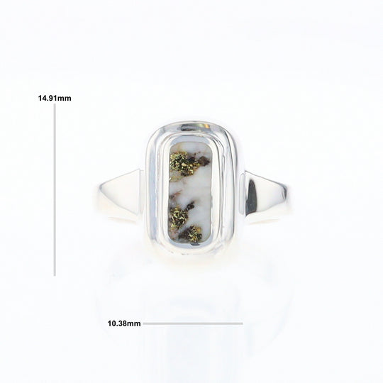 Sterling Silver Gold Quartz Inlaid Rectangular Ring - G3