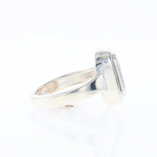 Sterling Silver Gold Quartz Inlaid Rectangular Ring - G3