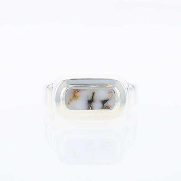 Sterling Silver Gold Quartz Inlaid Rectangular Ring - G3