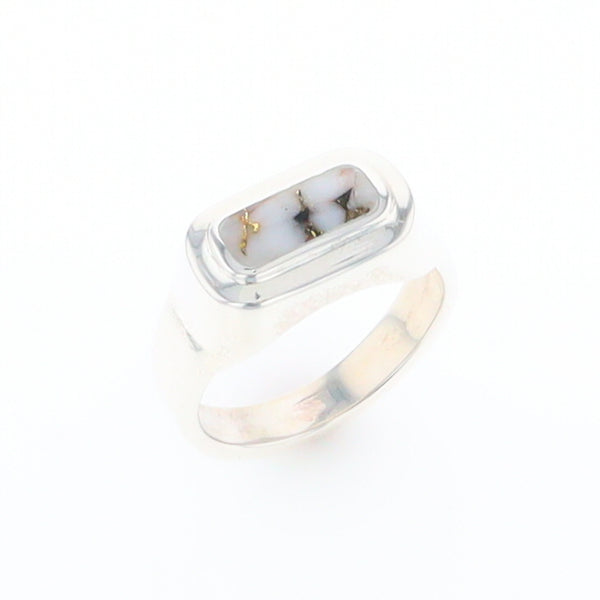 Sterling Silver Gold Quartz Inlaid Rectangular Ring - G3