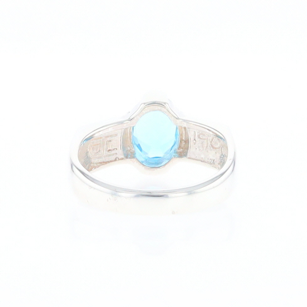 Sterling Silver Gold Quartz Inlaid Oval Blue Topaz Ring - G3