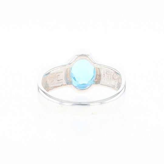 Sterling Silver Gold Quartz Inlaid Oval Blue Topaz Ring - G3