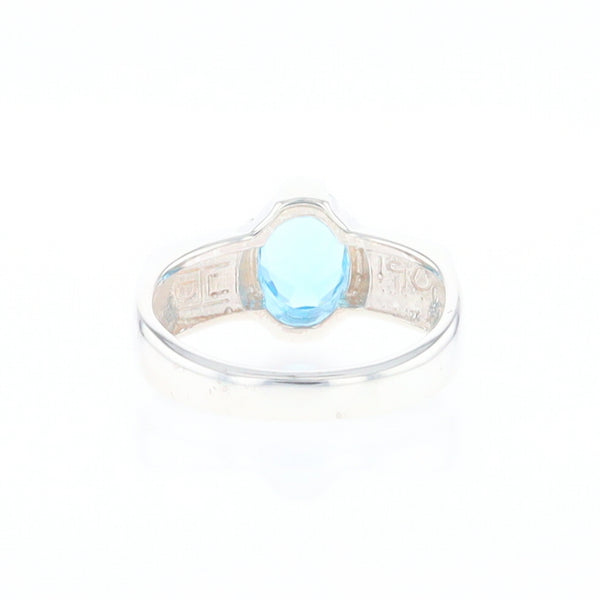 Sterling Silver Gold Quartz Inlaid Oval Blue Topaz Ring - G3