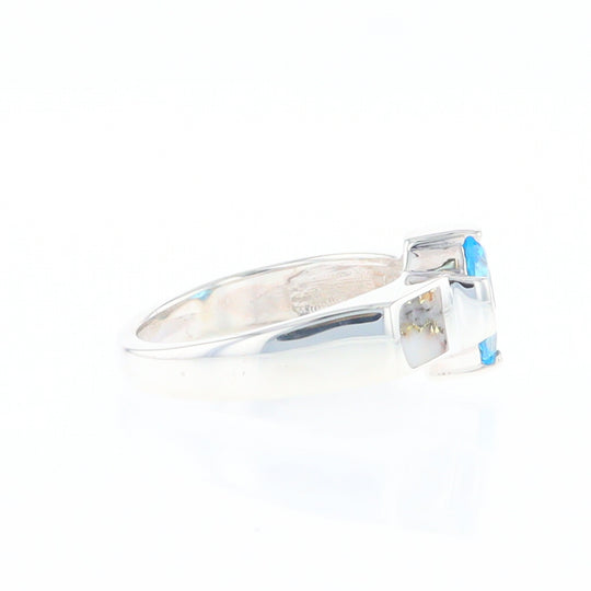 Sterling Silver Gold Quartz Inlaid Oval Blue Topaz Ring - G3