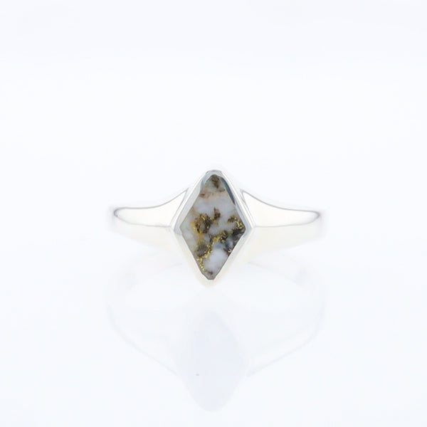 Sterling Silver Gold Quartz Inlaid Diamond Shaped Ring - G3