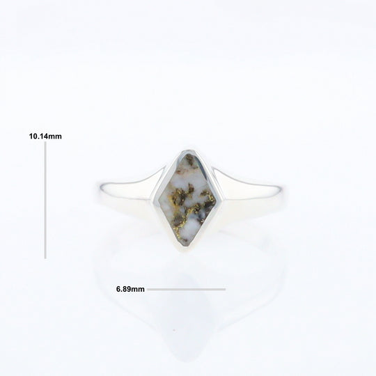 Sterling Silver Gold Quartz Inlaid Diamond Shaped Ring - G3