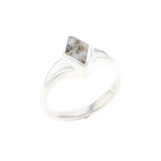 Sterling Silver Gold Quartz Inlaid Diamond Shaped Ring - G3