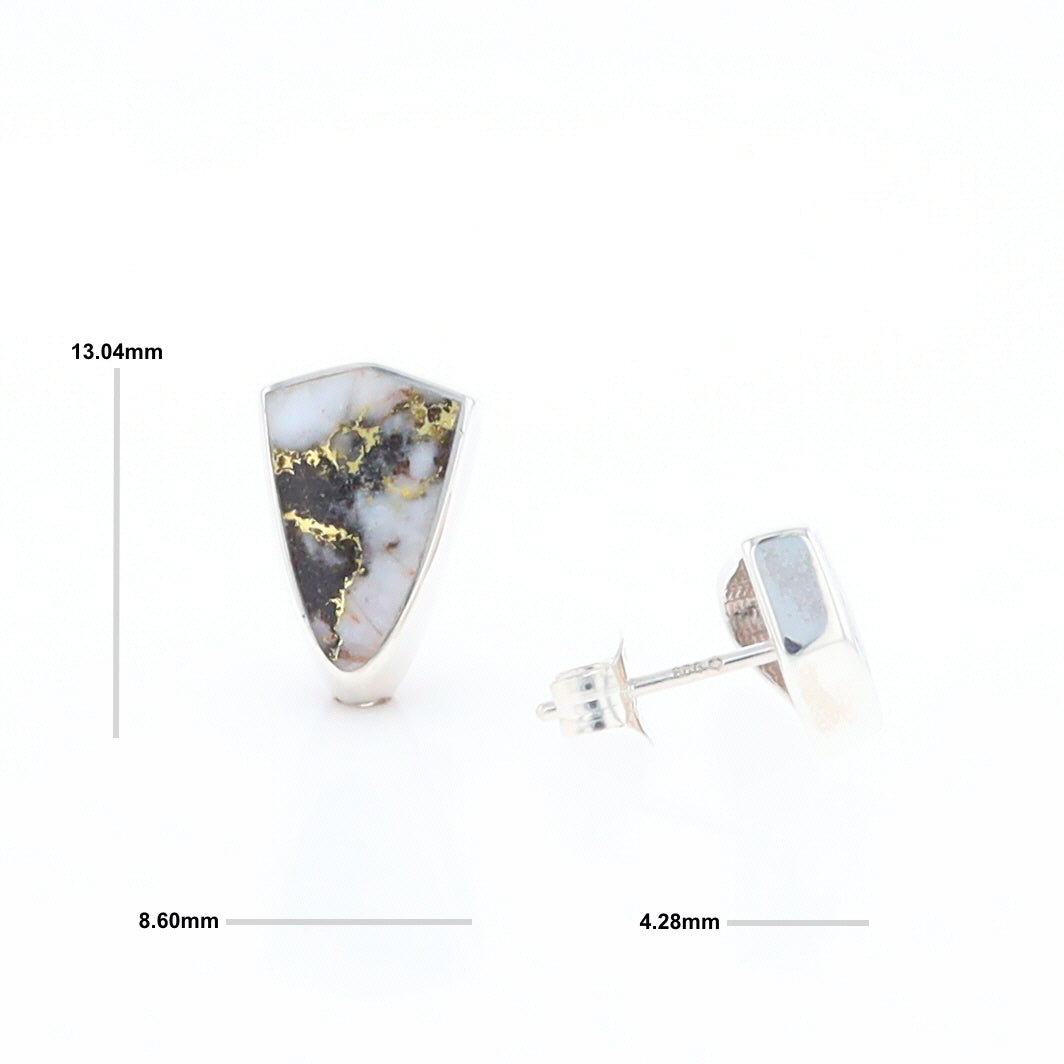 Sterling Silver Gold Quartz Inlaid Shield Stud Earrings - G3