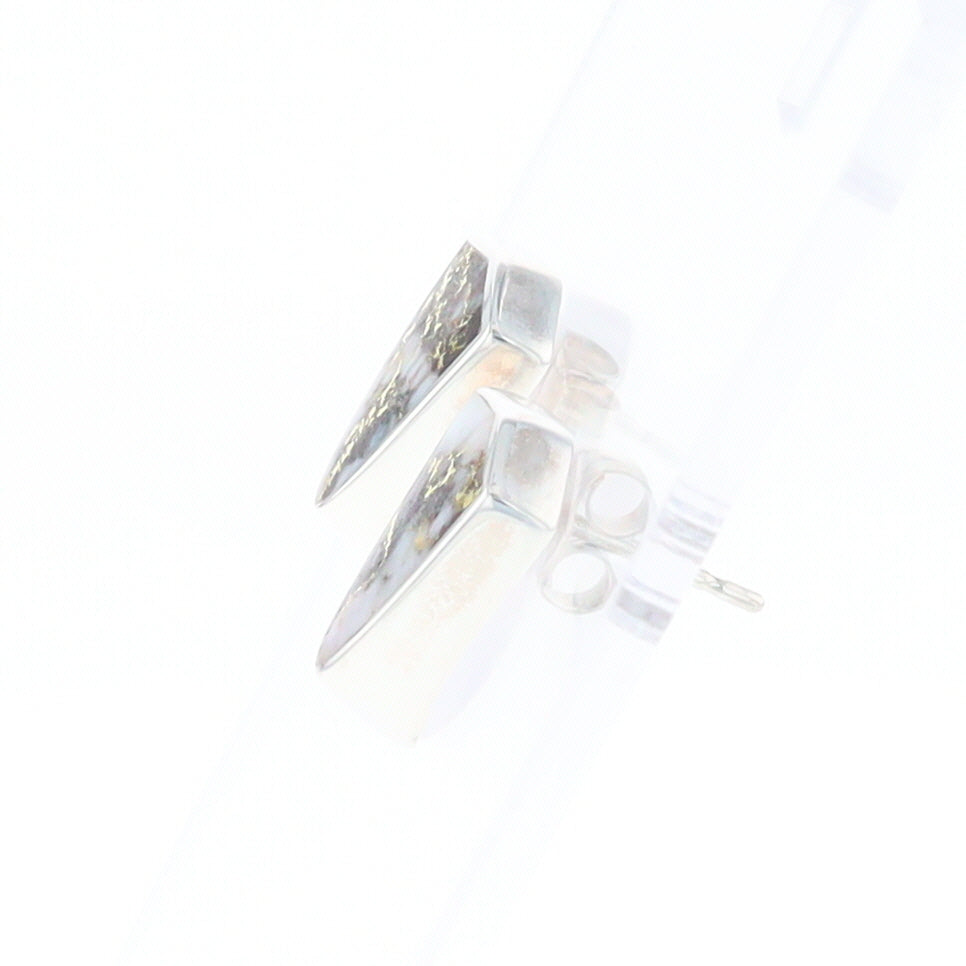 Sterling Silver Gold Quartz Inlaid Shield Stud Earrings - G3