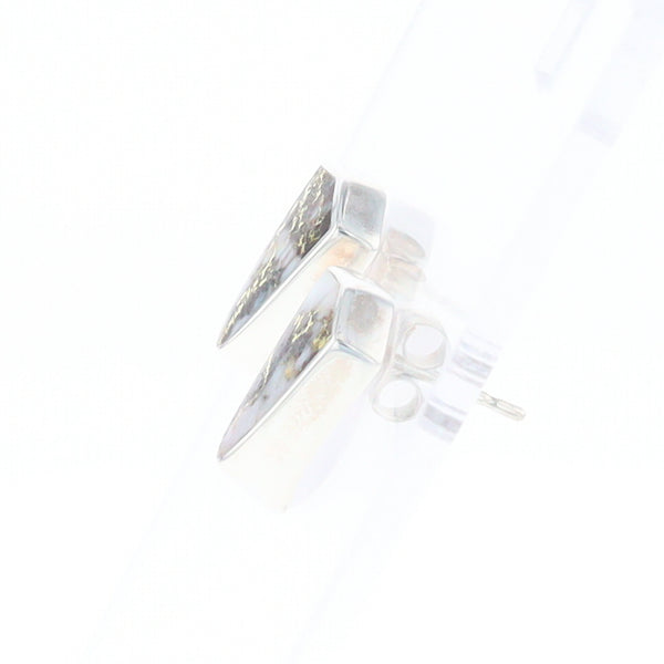 Sterling Silver Gold Quartz Inlaid Shield Stud Earrings - G3