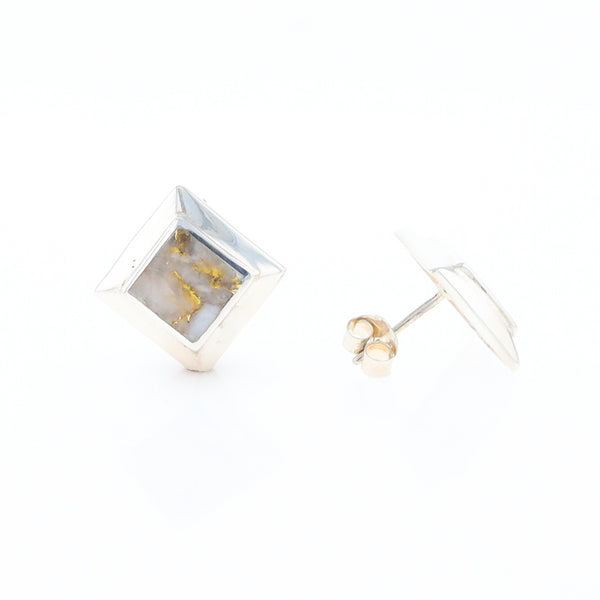 Sterling Silver Gold Quartz Inlaid Square Stud Earrings - G3