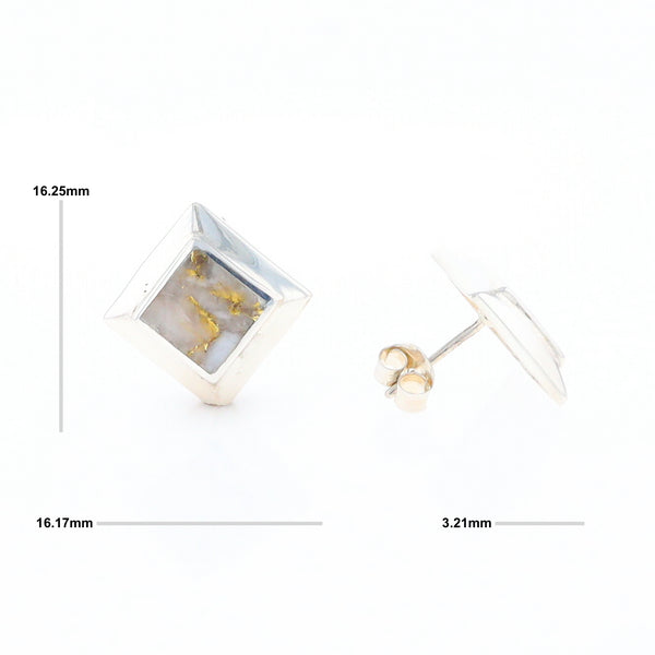 Sterling Silver Gold Quartz Inlaid Square Stud Earrings - G3