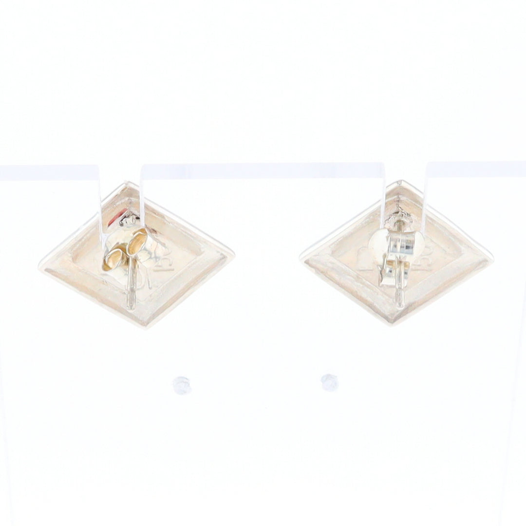 Sterling Silver Gold Quartz Inlaid Square Stud Earrings - G3