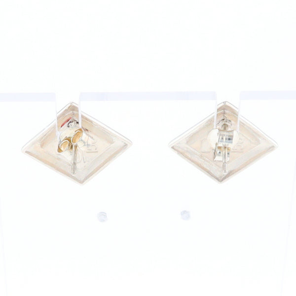 Sterling Silver Gold Quartz Inlaid Square Stud Earrings - G3