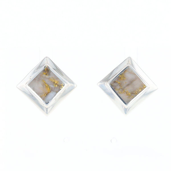 Sterling Silver Gold Quartz Inlaid Square Stud Earrings - G3