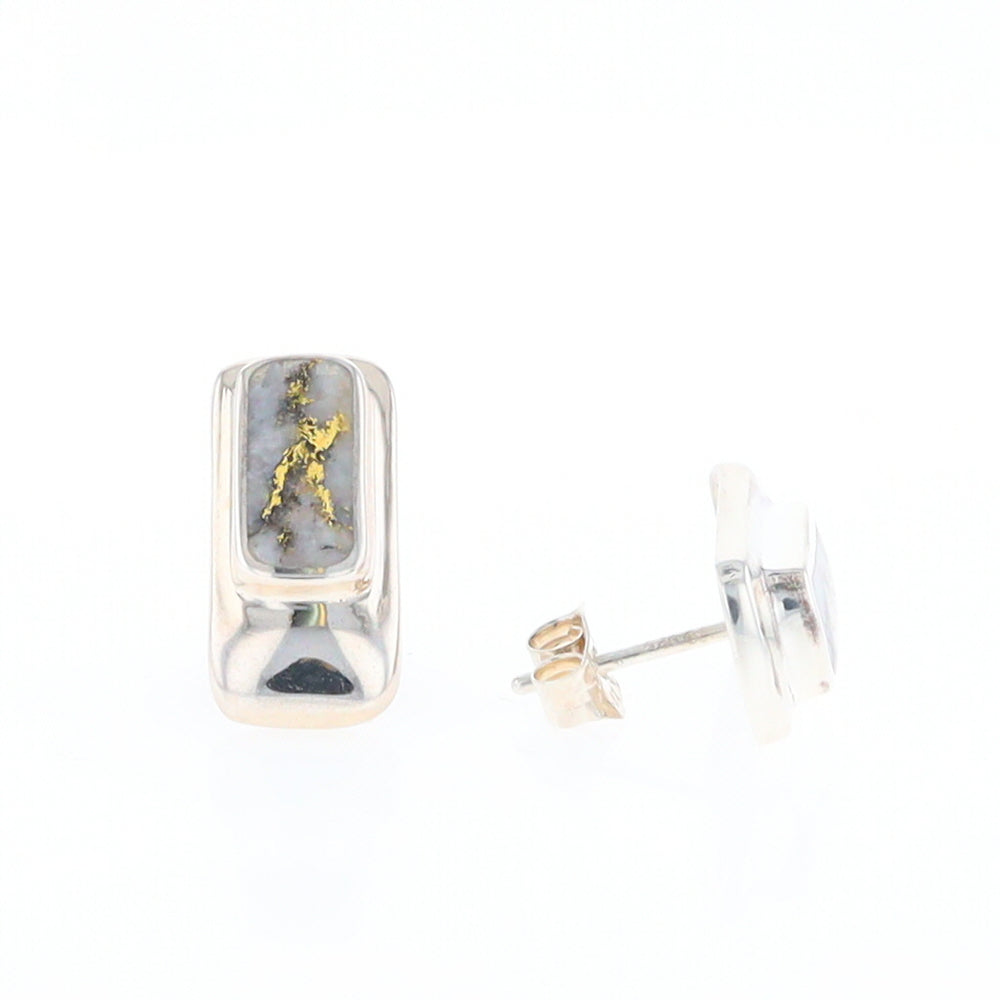 Gold Quartz Inlaid Rectangle Stud Earrings - G3