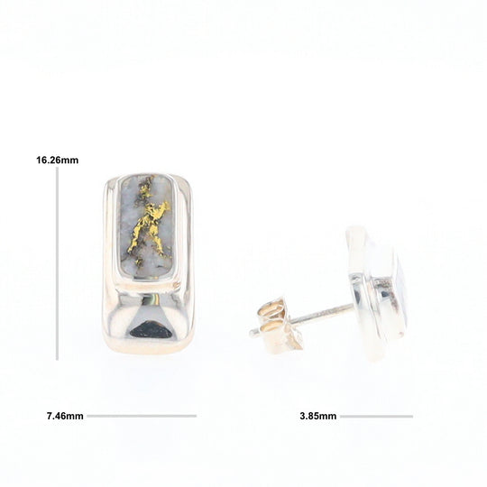 Gold Quartz Inlaid Rectangle Stud Earrings - G3