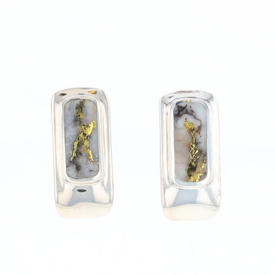 Gold Quartz Inlaid Rectangle Stud Earrings - G3