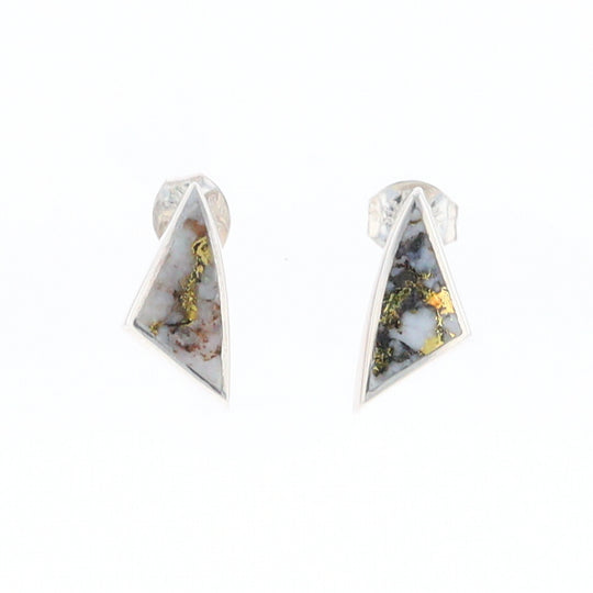 Sterling Silver Gold Quartz Inlaid Triangle Stud Earrings - G3