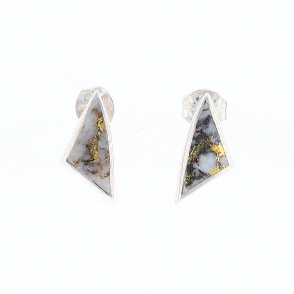 Sterling Silver Gold Quartz Inlaid Triangle Stud Earrings - G3