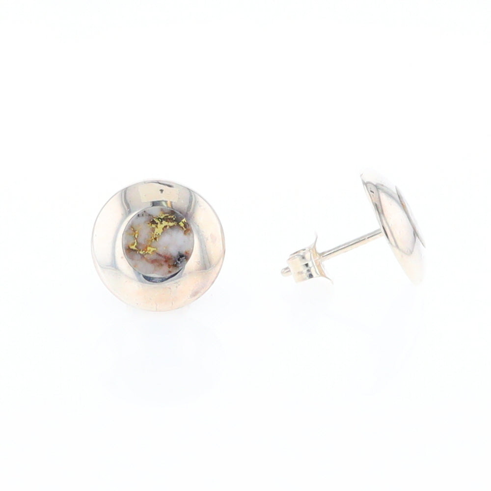 Sterling Silver Gold Quartz Inlaid Circle Stud Earrings - G3