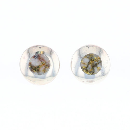 Sterling Silver Gold Quartz Inlaid Circle Stud Earrings - G3