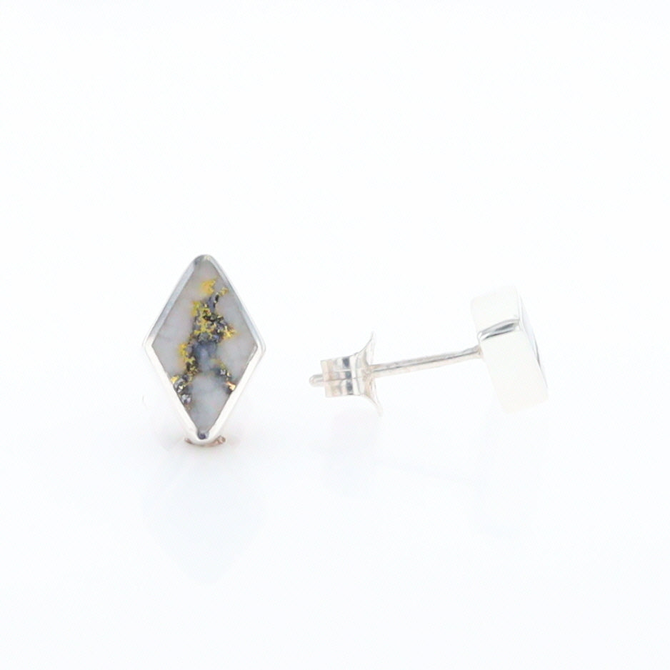 Sterling Silver Gold Quartz Inlaid Diamond Stud Earrings - G3