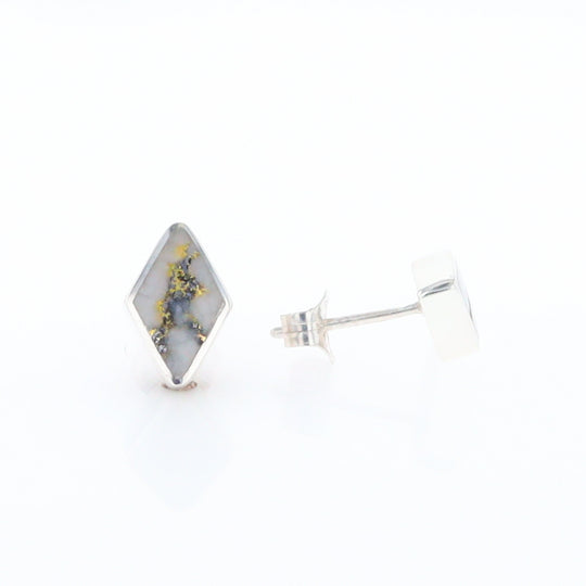 Sterling Silver Gold Quartz Inlaid Diamond Stud Earrings - G3