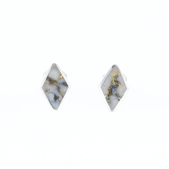 Sterling Silver Gold Quartz Inlaid Diamond Stud Earrings - G3