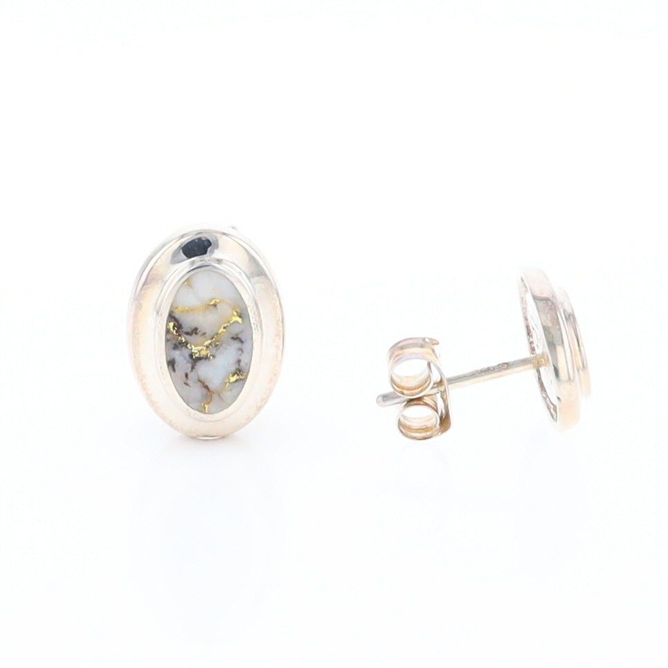 Sterling Silver Gold Quartz Inlaid Oval Stud Earrings - G3