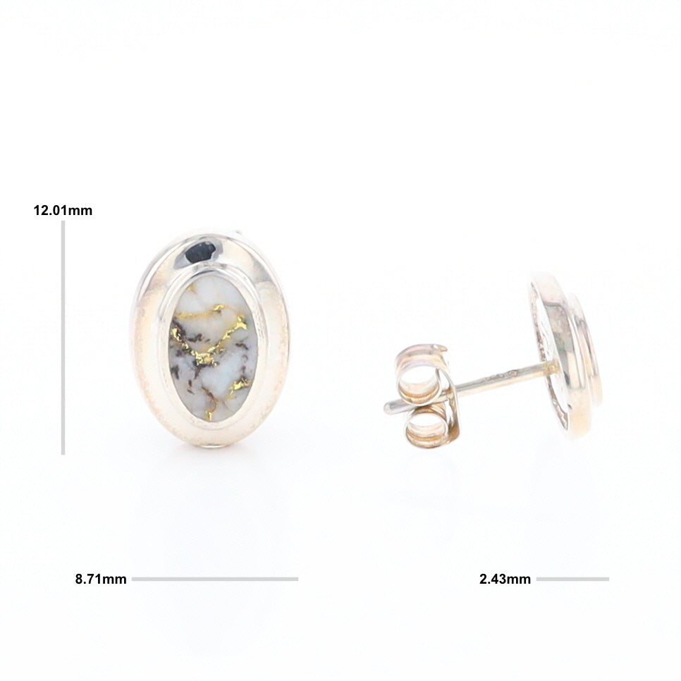 Sterling Silver Gold Quartz Inlaid Oval Stud Earrings - G3