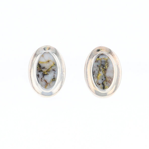 Sterling Silver Gold Quartz Inlaid Oval Stud Earrings - G3