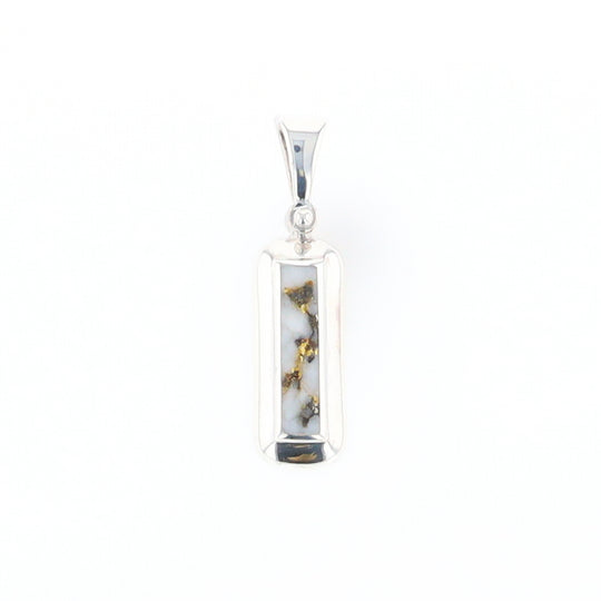 Sterling Silver Gold Quartz Invlaid Rectangle Bar Pendant - G3