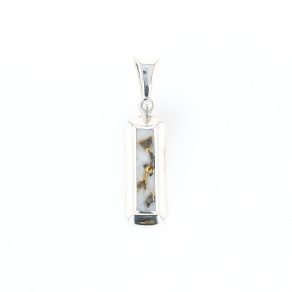 Sterling Silver Gold Quartz Invlaid Rectangle Bar Pendant - G3