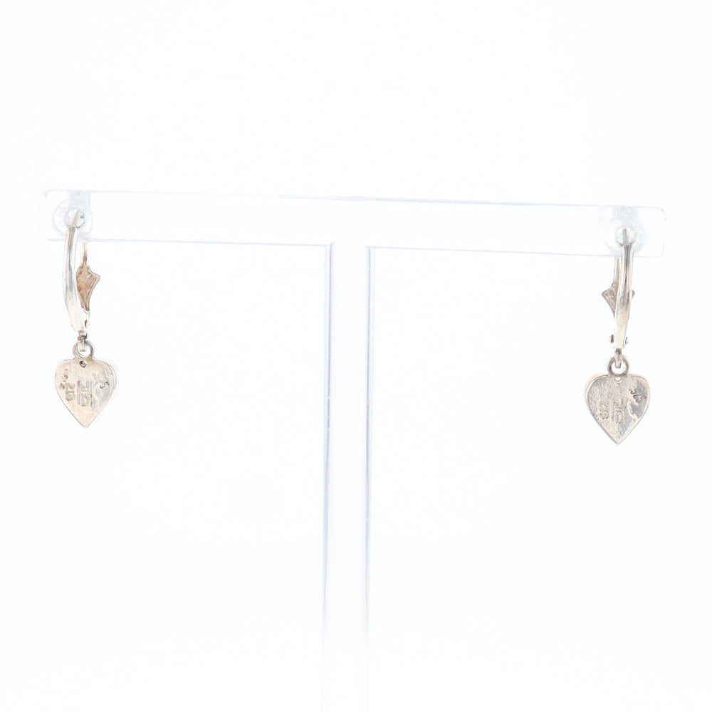 Silver Gold Quartz Inlaid Heart Earrings - G3