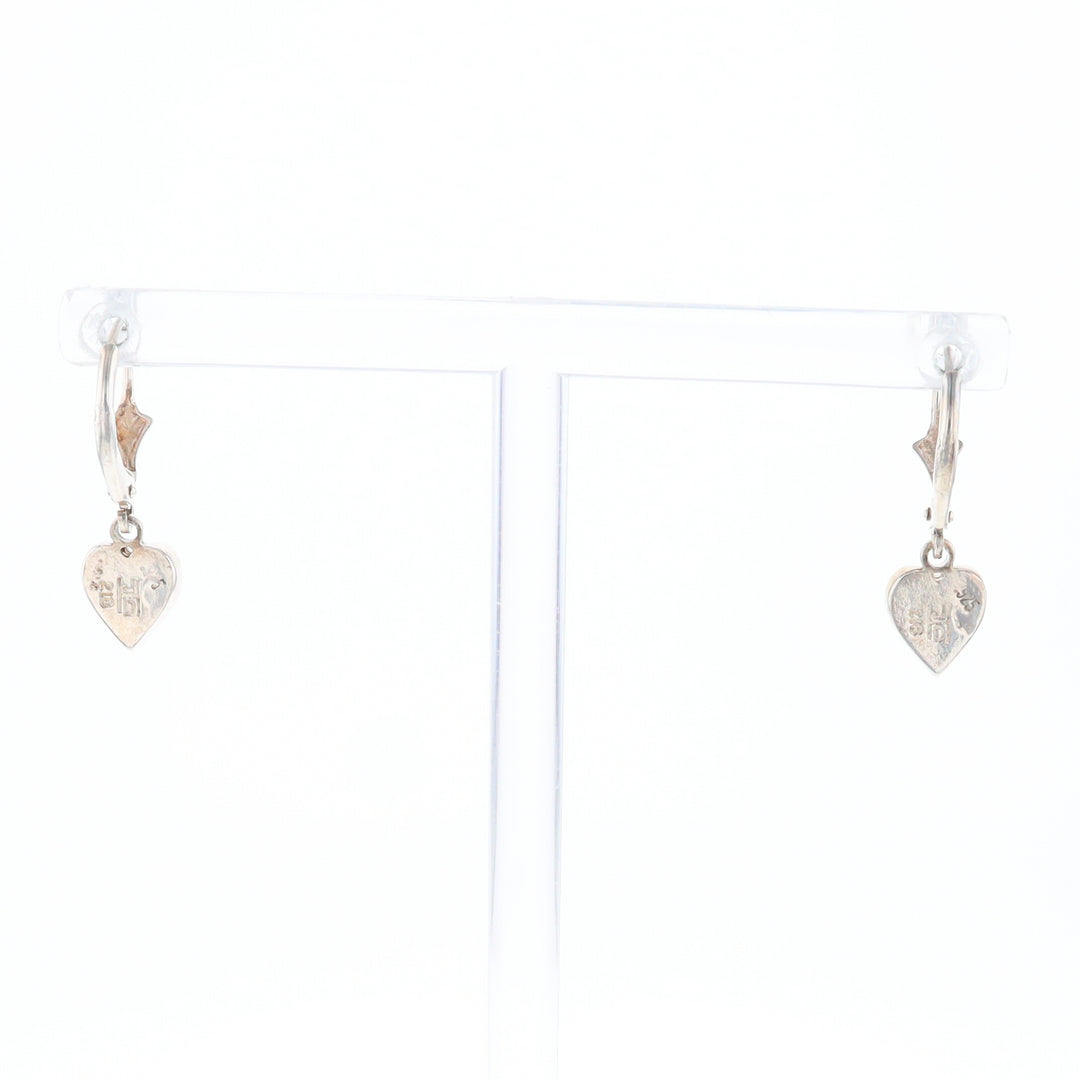 Silver Gold Quartz Inlaid Heart Earrings - G3