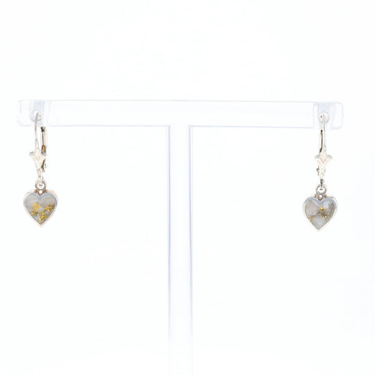 Silver Gold Quartz Inlaid Heart Earrings - G3