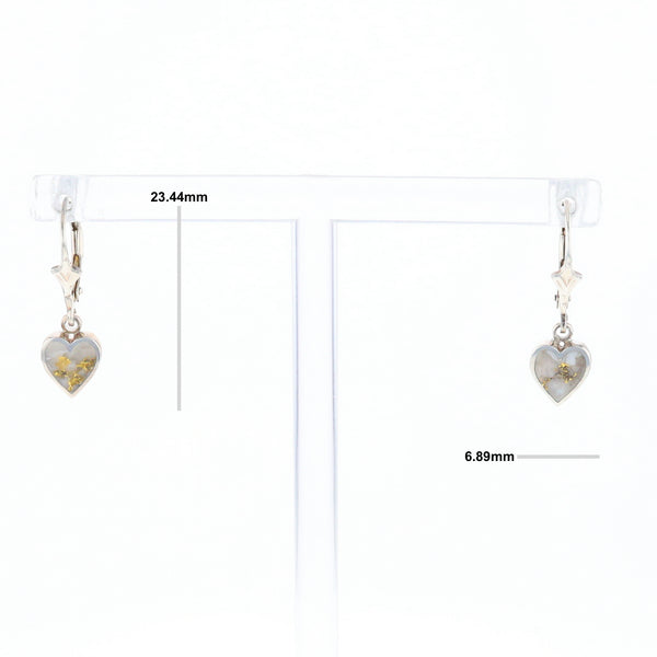 Silver Gold Quartz Inlaid Heart Earrings - G3