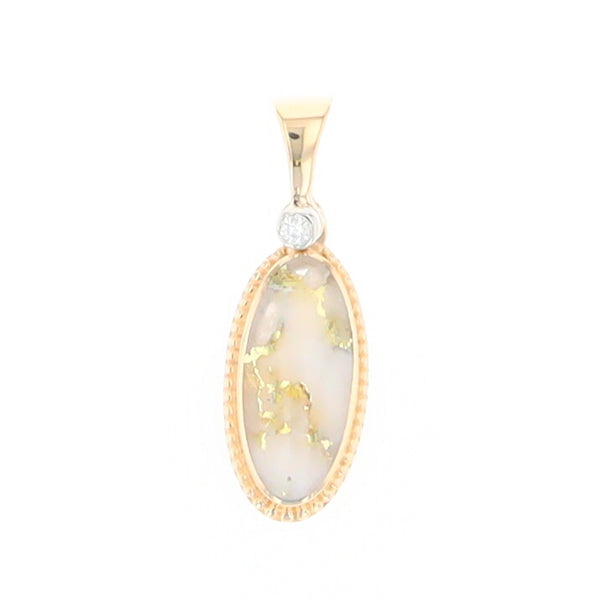 Gold Quartz Small Milgrain Oval Pendant