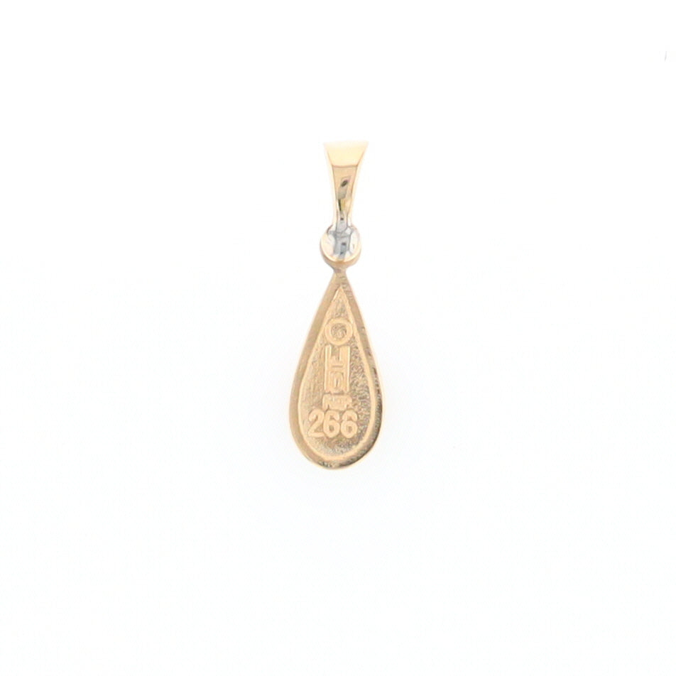 Gold Quartz Pendant Tear Drop Inlaid Design with .02ct Diamond