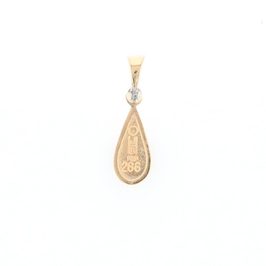 Gold Quartz Pendant Tear Drop Inlaid Design with .02ct Diamond