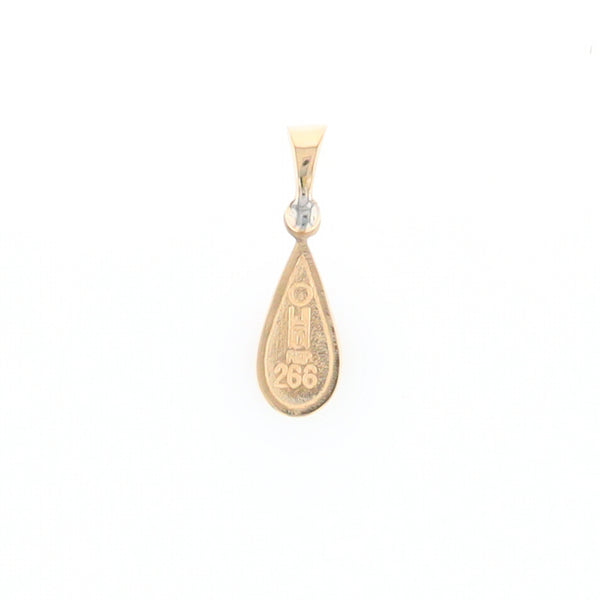 Gold Quartz Pendant Tear Drop Inlaid Design with .02ct Diamond