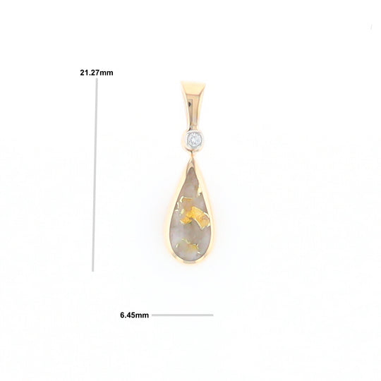 Gold Quartz Pendant Tear Drop Inlaid Design with .02ct Diamond